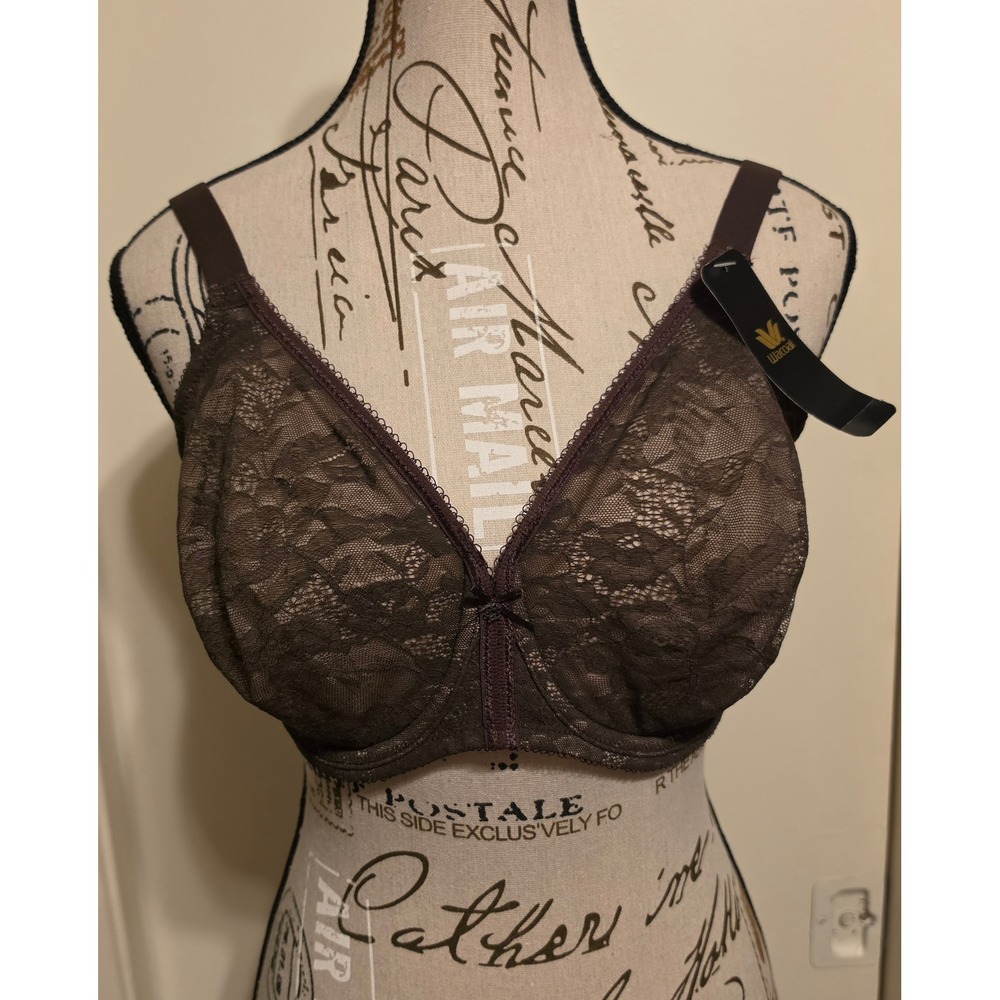New‎ w/tag Wacoal Floral Lace Finesse Underwire Bra 36DDD Chocolate Brown